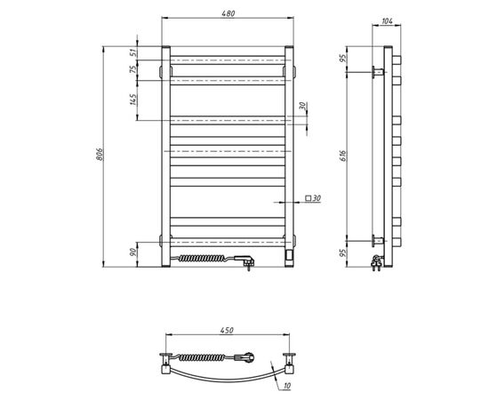 Полотенцесушитель Navin Avalon, 800х480, таймер-регулятор, сталь, чорний муар, ліве підключення (12-203153-4880), изображение 7