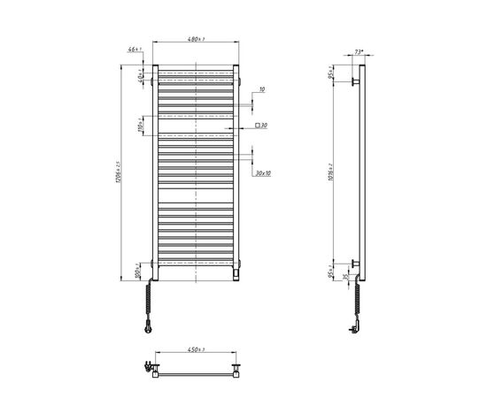 Сушарка для рушників Navin Авангард Х, 1200х480х71мм, Wi-Fi, сталь, чорний муар, ліве підключення (12-272155-4812), зображення 10
