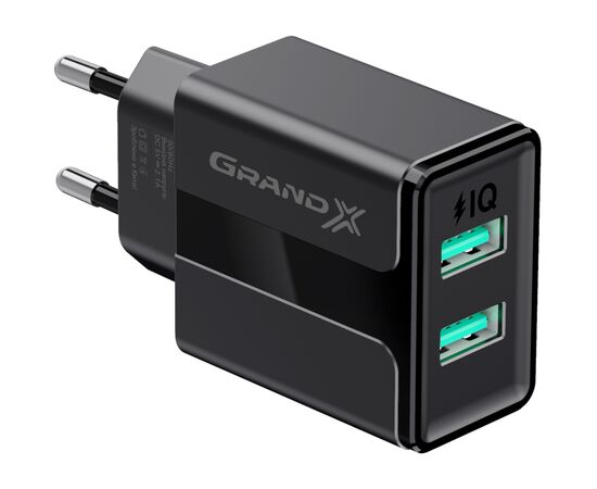 Зарядний пристрій Grand-X 5V 2.1A USB Black (CH-15B)