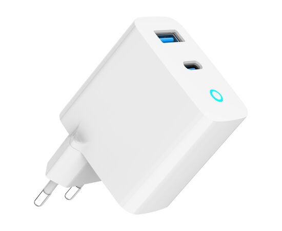 Зарядное устройство Gembird 1xUSB-C PD30W + 1xUSB QC3.0 LED white (TA-UC-PDQC30L-W-01), изображение 2