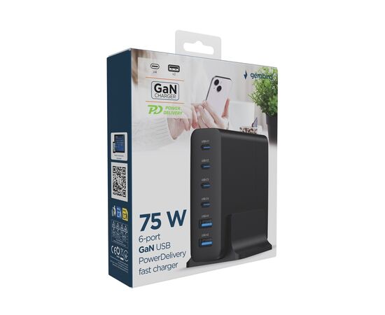 Зарядное устройство Gembird 4xUSB-C PD25W + 2xUSB QC3.0 18W black (TA-UC-2A4C-PD75-01-BK), изображение 5