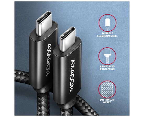 Дата кабель USB-C to USB-C 1.0m USB 2.0 PD 240W 5A black AXAGON (BUCM2-CM10AB), изображение 4