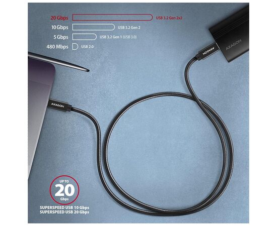 Дата кабель USB-C to USB-C 2.0m USB 3.2 Gen 2 PD 100W 5A 4K black AXAGON (BUCM32-CM20AB), изображение 7