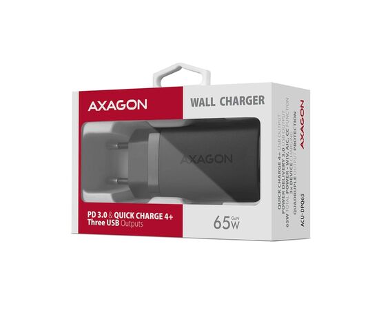 Зарядное устройство AXAGON 1xUSB + 2xUSB-C 65W QC4+ PD3.0 PPS black (ACU-DPQ65), изображение 2