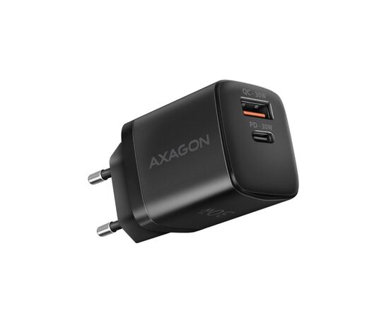Зарядное устройство AXAGON 1xUSB QC4.0 + 1xUSB-C PD30W PPS black (ACU-PQ30)