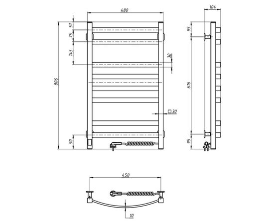 Полотенцесушитель Navin Avalon, 800х480, таймер-регулятор, сталь, чорний муар, праве підключення (12-203053-4880), изображение 7