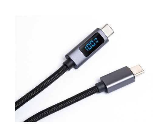 Дата кабель USB-C to USB-C 2.0m 100W LCD Display Nylon Black Vinga (VYDCCC22100D), зображення 2
