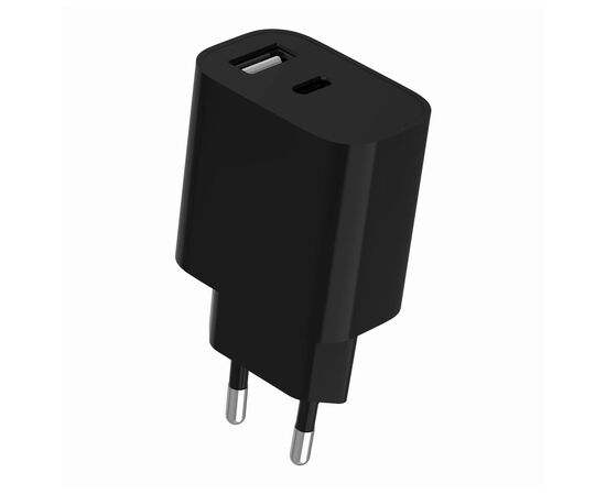 Зарядний пристрій Gembird 1xUSB-C + 1xUSB 12W black (TA-UC-2AC12-01-BK), зображення 3
