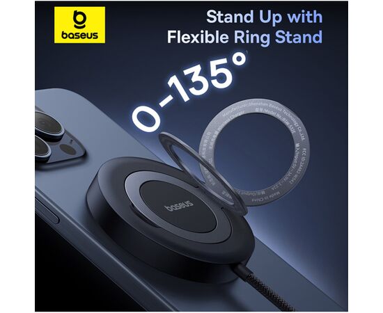 Зарядное устройство Baseus Simple Mini4 Magnetic Wireless Charging Stand Qi2 15W Cosmic Black (P10273300121-01), изображение 12