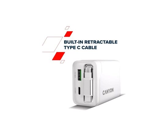 Зарядное устройство Canyon 1xUSB-C PD65W + 1xUSB QC3.0 + cable USB-C to USB-C white (CNS-CURC65ACW), изображение 10