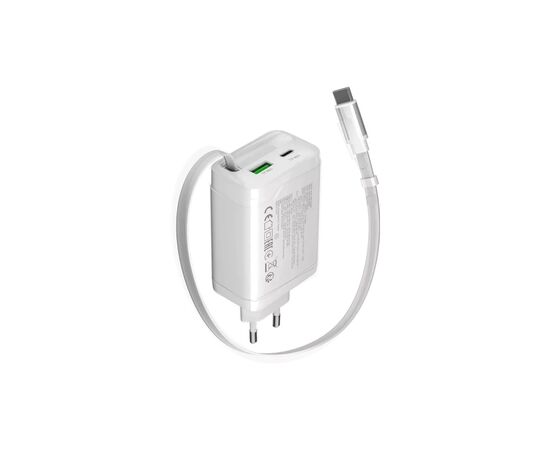 Зарядное устройство Canyon 1xUSB-C PD65W + 1xUSB QC3.0 + cable USB-C to USB-C white (CNS-CURC65ACW), изображение 2