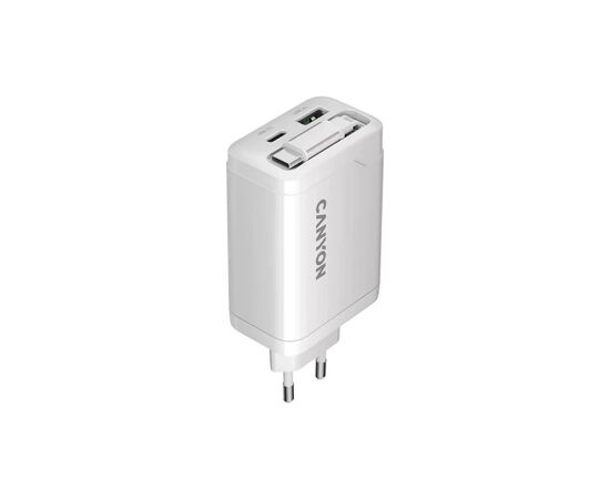 Зарядное устройство Canyon 1xUSB-C PD65W + 1xUSB QC3.0 + cable USB-C to USB-C white (CNS-CURC65ACW), изображение 3