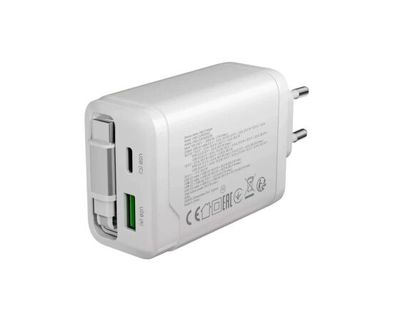 Зарядное устройство Canyon 1xUSB-C PD65W + 1xUSB QC3.0 + cable USB-C to USB-C white (CNS-CURC65ACW), изображение 6