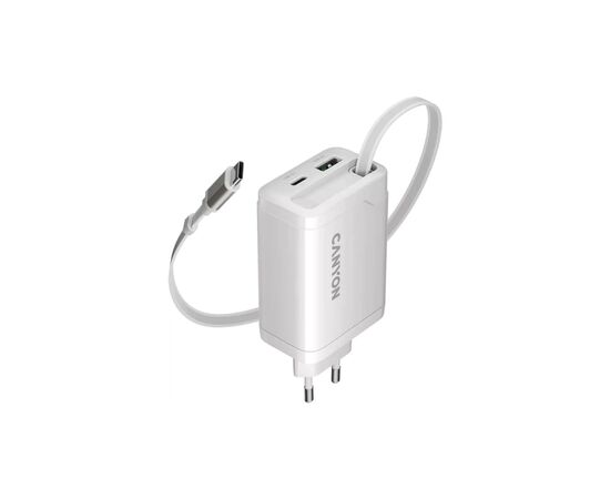 Зарядное устройство Canyon 1xUSB-C PD65W + 1xUSB QC3.0 + cable USB-C to USB-C white (CNS-CURC65ACW)