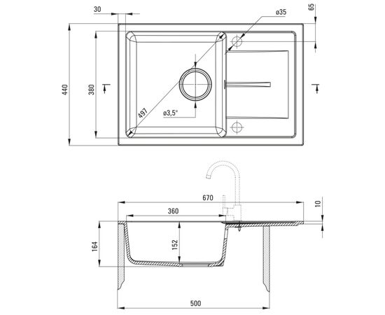 Мойка кухонная Deante Leda, мийка ZRD_2113 + зміш. BOC_B740, графіт (ZRDG2113), изображение 11