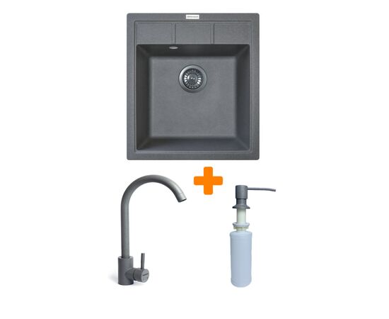Мойка кухонная Adamant Brick сірий + змішувач та дозатор (4824296209704)