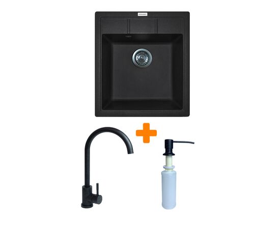Мойка кухонная Adamant Brick чорний + змішувач та дозатор (4824296209703)