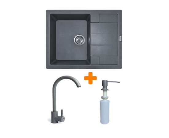 Мойка кухонная Adamant Anila сірий + змішувач та дозатор (182496900304)
