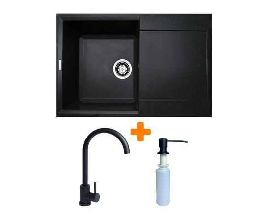 Мойка кухонная Adamant Horizon чорний + змішувач + дозатор (1824296901503)