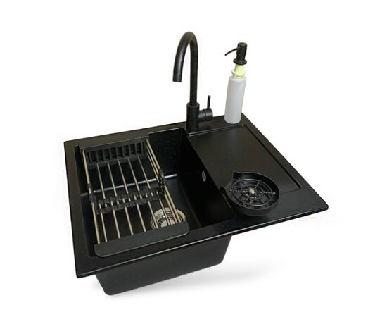 Мойка кухонная Adamant Minimal антрацит + змішувач + дозатор + ополіскувач склянок + кола (4824296106415)