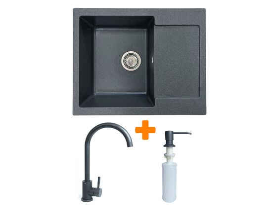 Мойка кухонная Adamant Minimal графіт + змішувач + дозатор (1824296902313)