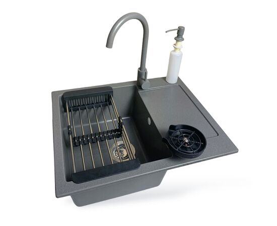 Мойка кухонная Adamant Minimal сірий + змішувач + дозатор + ополіскувач склянок + коланд (4824296106404)