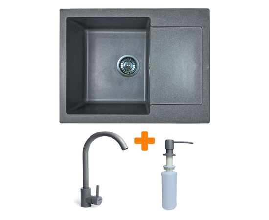 Мойка кухонная Adamant Minimal сірий + змішувач + дозатор (1824296902304)