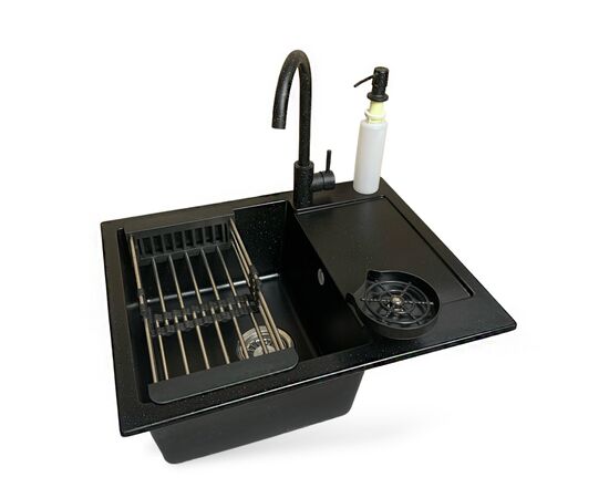 Мойка кухонная Adamant Minimal чорний + змішувач + дозатор + ополіскувач склянок + коланд (4824296106403)