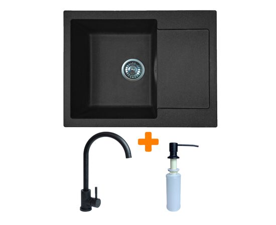 Мойка кухонная Adamant Minimal чорний + змішувач + дозатор (1824296902303)