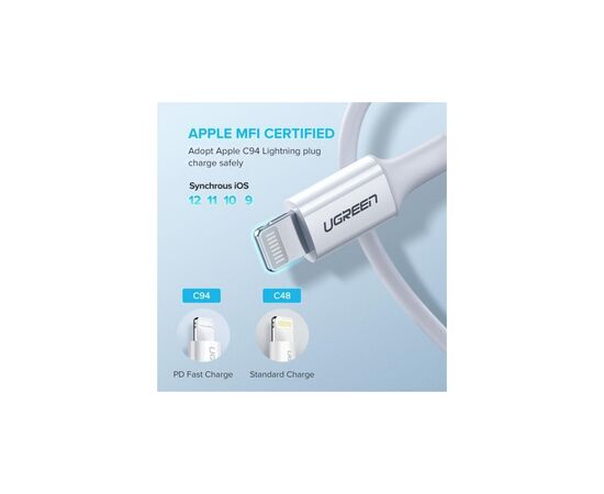 Дата кабель USB-C to Lightning 1.0m 3A US171 white Ugreen (10493), изображение 4