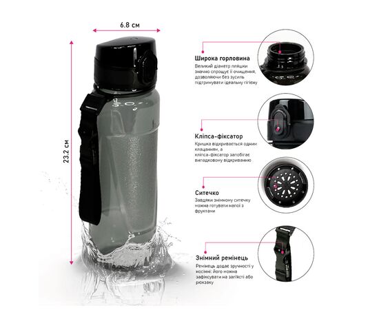 Бутылка для воды Line Art Lens 600 мл сірий (60014418LA-07), изображение 4
