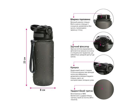 Бутылка для воды Line Art Merlo 600 мл сірий (60013818LA-07), изображение 4