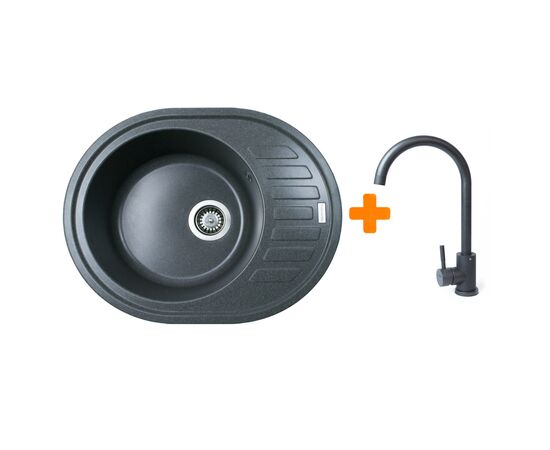 Мойка кухонная Adamant Ovum графіт + змішувач (1824296910413)