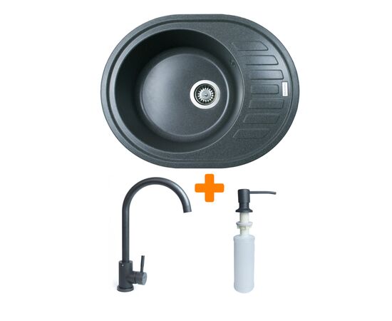 Мойка кухонная Adamant Ovum графіт + змішувач + дозатор (1824296900413)