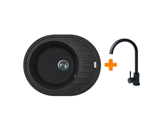 Мойка кухонная Adamant Ovum чорний + змішувач (1824296910403)