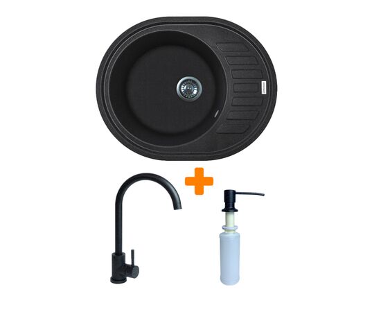 Мойка кухонная Adamant Ovum чорний + змішувач + дозатор (1824296900403)