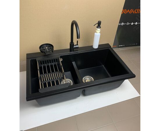 Мойка кухонная Adamant Similar чорний + змішувач + дозатор + ополіскувач склянок + колан (4824296106503), изображение 2