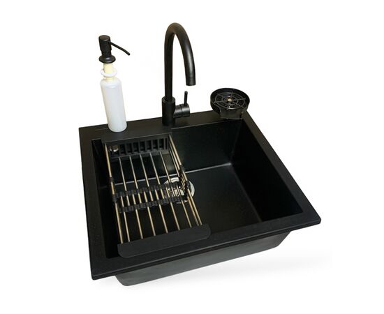 Мойка кухонная Adamant Univer антрацит + змішувач + дозатор + ополіскувач склянок + коланд (4824296106615)
