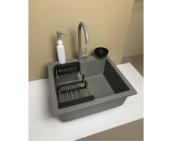Мийка кухонна Adamant Univer сірий + змішувач + дозатор + ополіскувач склянок + коландер (4824296106604), зображення 2