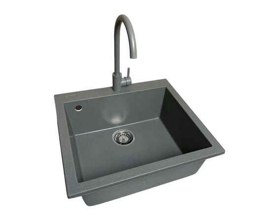 Мийка кухонна Adamant Univer сірий + змішувач + дозатор + ополіскувач склянок + коландер (4824296106604), зображення 4