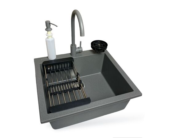 Мийка кухонна Adamant Univer сірий + змішувач + дозатор + ополіскувач склянок + коландер (4824296106604)