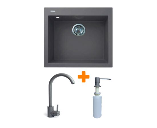Мойка кухонная Adamant Univer сірий + змішувач + дозатор (4824296902104)