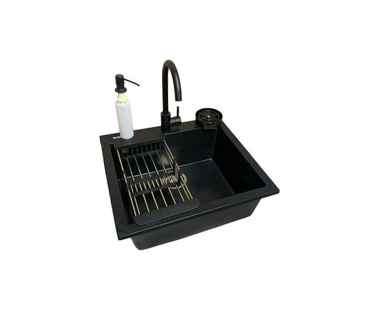 Мойка кухонная Adamant Univer чорний + змішувач + дозатор + ополіскувач склянок + коландер (4824296106603)