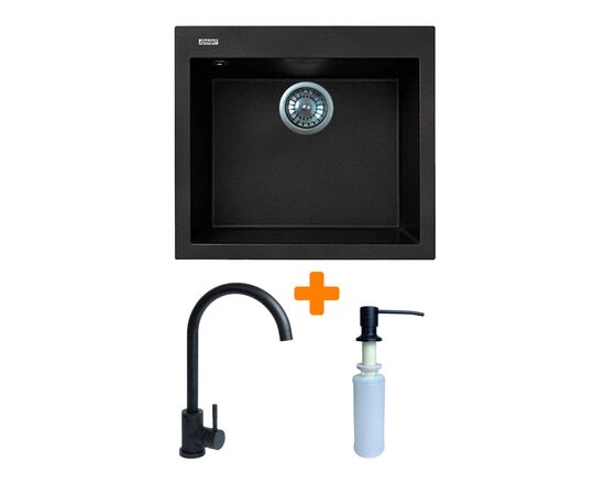 Мойка кухонная Adamant Univer чорний + змішувач + дозатор (4824296902103)