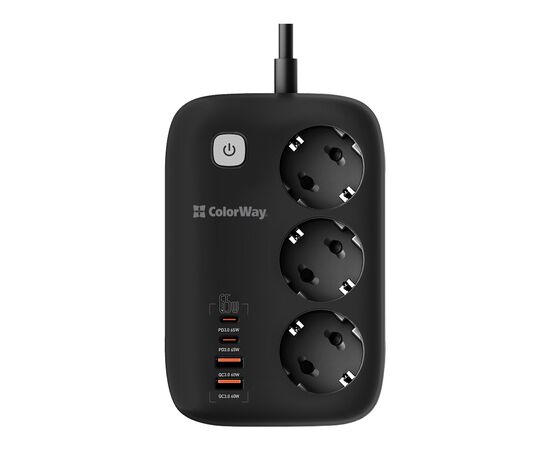 Сетевой фильтр питания ColorWay CW-CHE34PDB 3 роз/4USB GaN3 Pro (CW-CHE34PDB)
