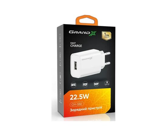 Зарядний пристрій Grand-X Quick Charge QС3.0, + cable USB -> Type C 1m white (CH-550WT), зображення 5