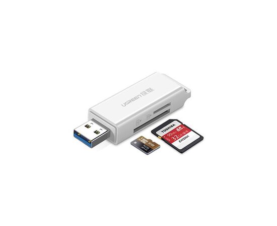 Считыватель флеш-карт Ugreen USB 3.0 to TF + SD CM104 White (40753), изображение 2