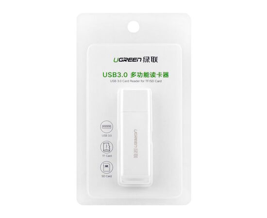 Считыватель флеш-карт Ugreen USB 3.0 to TF + SD CM104 White (40753), изображение 3