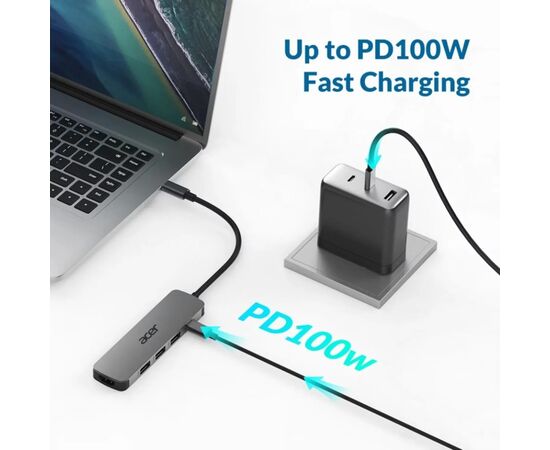 Концентратор Acer USB-C 5-in-1 3xUSB 3.0 + HDMI + USB-C gray (HP.DSCAB.021), изображение 4