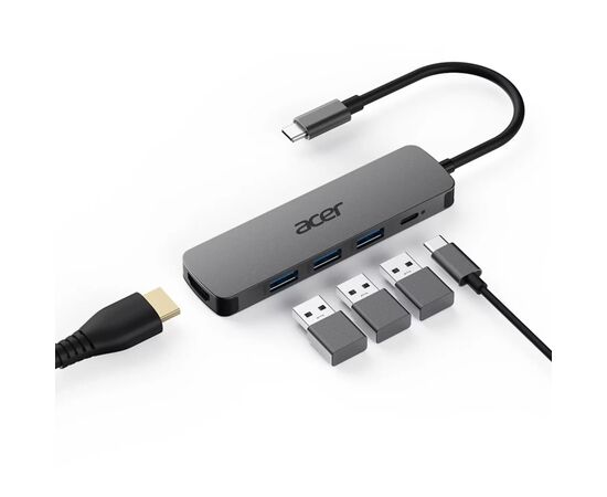 Концентратор Acer USB-C 5-in-1 3xUSB 3.0 + HDMI + USB-C gray (HP.DSCAB.021), изображение 7